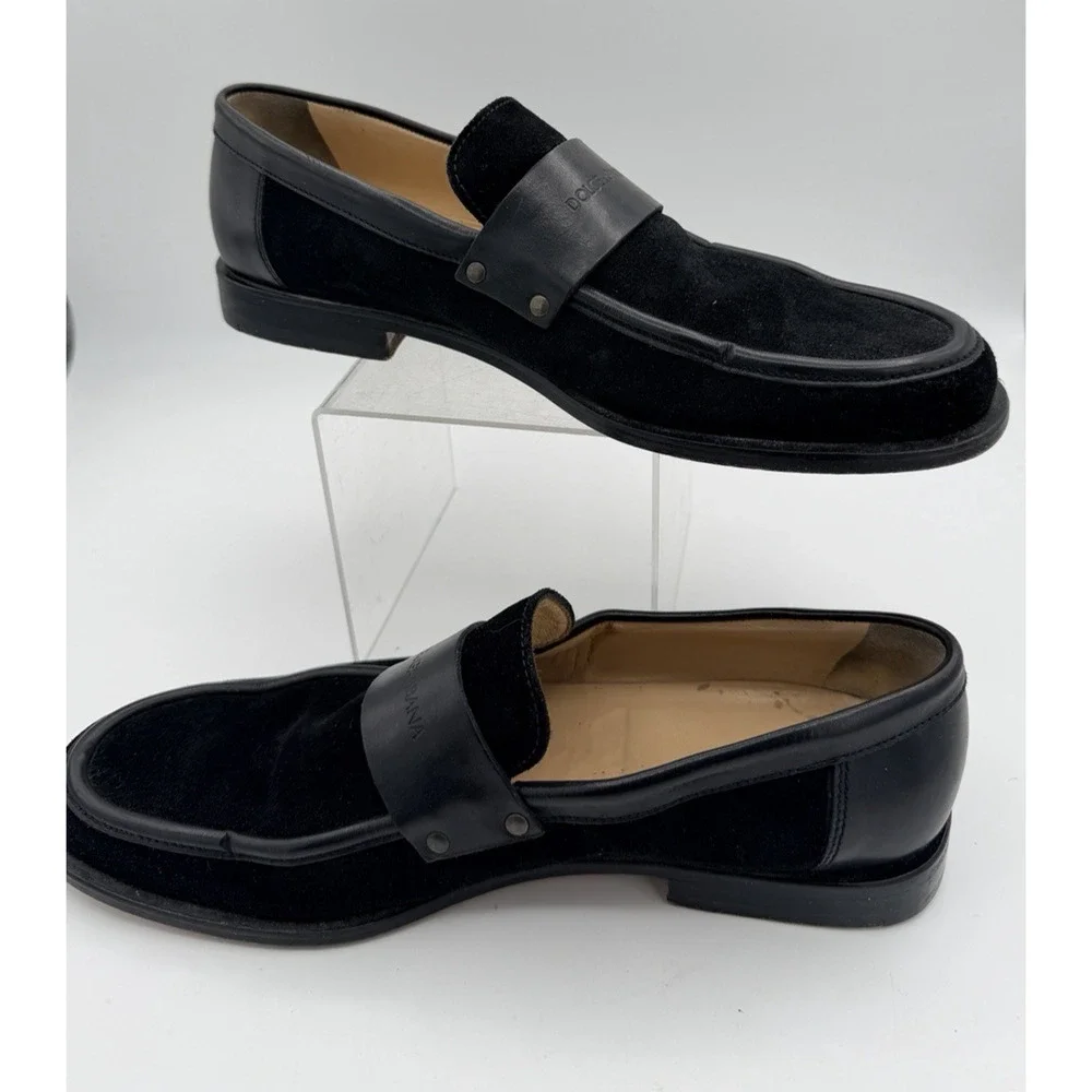 DOLCE & GABBANA Men’s Loafers Suede Leather Jet Black 8.5 Penny Loafer w/toe tap